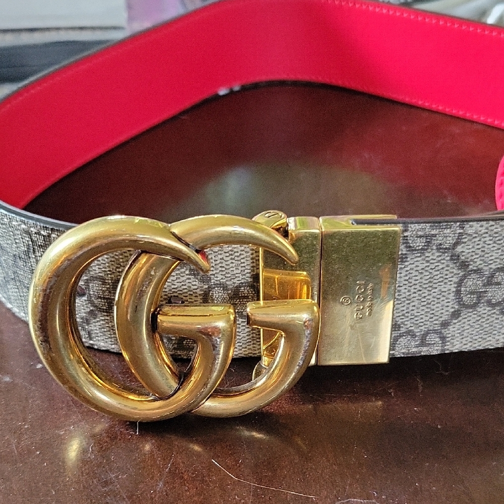 Gucci Women's Gold Buckle Belt and Red Strap